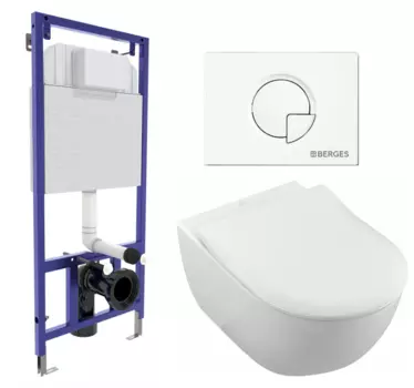Комплект 3 в 1 инсталляция Berges Wasserhaus Novum 040221 + Унитаз подвесной Villeroy & Boch Subway 2.0 5614R201 + кнопка белая