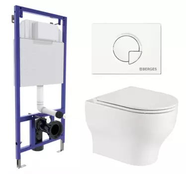Комплект 3 в 1 инсталляция Berges Wasserhaus Novum 040221 + Подвесной унитаз WeltWasser Erlenbach 004 GL-WT + кнопка белая