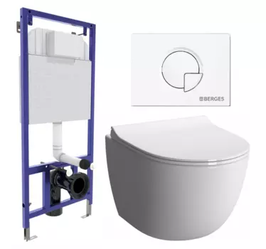 Комплект 3 в 1 инсталляция Berges Wasserhaus Novum 040221 + Унитаз подвесной VitrA Sento 7748В003-0075 + кнопка белая 040221+7748B003-0075+130-003-009