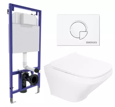 Комплект 3 в 1 инсталляция Berges Wasserhaus Novum 040221 + Унитаз подвесной BelBagno Sela BB3201CHR + кнопка белая 040221+BB3201CHR+BB3201SC