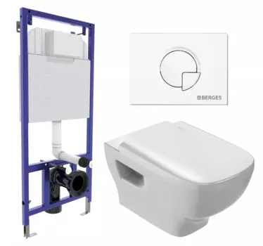 Комплект 3 в 1 инсталляция Berges Wasserhaus Novum 040221 + Унитаз подвесной Jacob Delafon Struktura EDE102-00 + кнопка белая 040221+EDE102-00+E20606-00