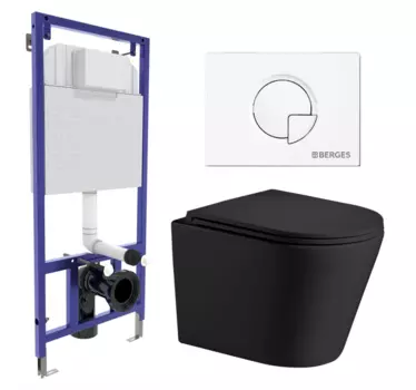 Комплект 3 в 1 инсталляция Berges Wasserhaus Novum 040221 + Подвесной унитаз WeltWasser Salzbach 043 MT-BL + кнопка белая