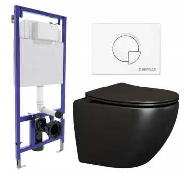 Комплект 3 в 1 инсталляция Berges Wasserhaus Novum 040221 + Унитаз подвесной Ceramica Nova Metropol CN4002MB + кнопка белая