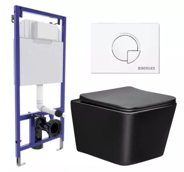 Комплект 3 в 1 инсталляция Berges Wasserhaus Novum 040221 + Унитаз Vincea Q-Line VT1-12MB + кнопка белая