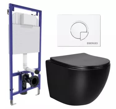 Комплект 3 в 1 инсталляция Berges Wasserhaus Novum 040221 + Унитаз Vincea Globo VT1-14MB + кнопка белая