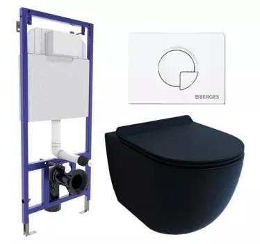 Комплект 3 в 1 инсталляция Berges Wasserhaus Novum 040221 + Унитаз подвесной Esbano Garcia + кнопка белая