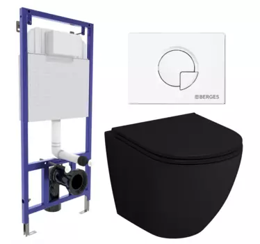 Комплект 3 в 1 инсталляция Berges Wasserhaus Novum 040221 + Унитаз подвесной Grossman GR-4455BMS + кнопка белая