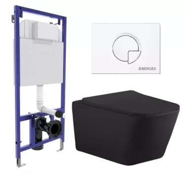 Комплект 3 в 1 инсталляция Berges Wasserhaus Novum 040221 + Унитаз подвесной Aquanet Tavr-W BW 287011 + кнопка белая