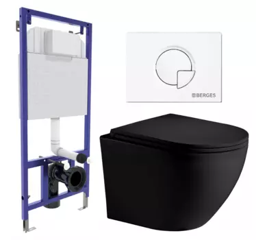 Комплект 3 в 1 инсталляция Berges Wasserhaus Novum 040221 + Унитаз подвесной Weltwasser WW Merzbach 043 MT-BL + кнопка белая