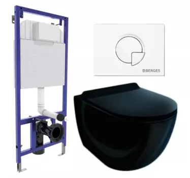 Комплект 3 в 1 инсталляция Berges Wasserhaus Novum 040221 + Унитаз подвесной Esbano Garcia ESUPGARCB + кнопка белая