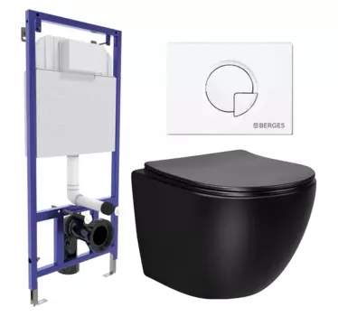 Комплект 3 в 1 инсталляция Berges Wasserhaus Novum 040221 + Унитаз Vincea Globo VT1-14SMB + кнопка белая