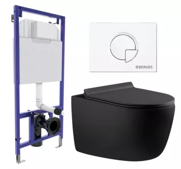 Комплект 3 в 1 инсталляция Berges Wasserhaus Novum 040221 + Унитаз подвесной Aquanet Cetus 287008 + кнопка белая