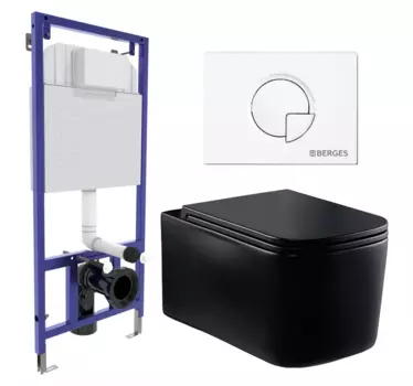 Комплект 3 в 1 инсталляция Berges Wasserhaus Novum 040221 + Унитаз Vincea Ultra Rimless VT1-32MB + кнопка белая