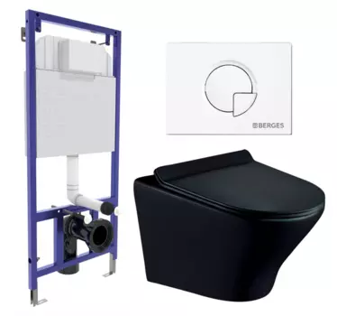 Комплект 3 в 1 инсталляция Berges Wasserhaus Novum 040221 + Унитаз подвесной Esbano Aster ESUPASTEBM + кнопка белая