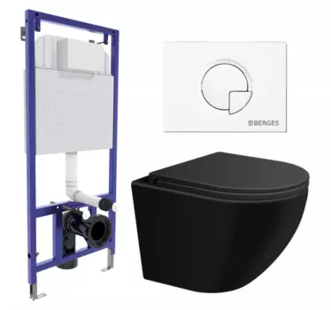 Комплект 3 в 1 инсталляция Berges Wasserhaus Novum 040221 + Подвесной унитаз SinteSi EVI + кнопка белая