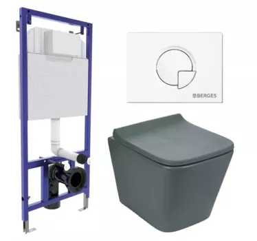 Комплект 3 в 1 инсталляция Berges Wasserhaus Novum 040221 + Унитаз подвесной Weltwasser WW SK Gelbach 041 MT-GR + кнопка белая