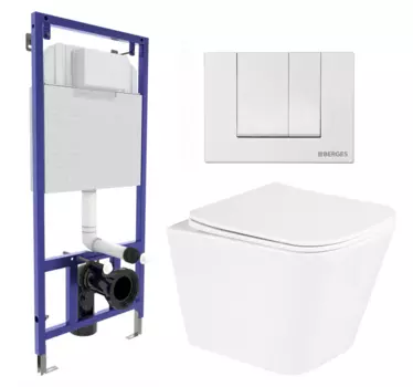 Комплект 3 в 1 инсталляция Berges Wasserhaus Novum 040241 + Унитаз подвесной BelBagno Due BB3103CHR/SC + кнопка белая