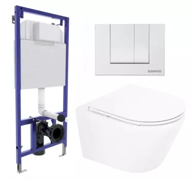 Комплект 3 в 1 инсталляция Berges Wasserhaus Novum 040241 + Унитаз подвесной BelBagno Tre BB8001CHR/SC + кнопка белая