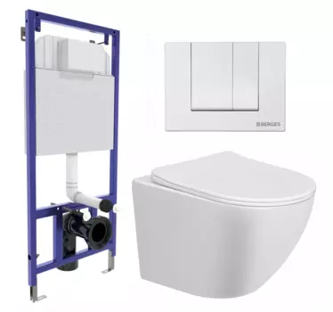 Комплект 3 в 1 инсталляция Berges Wasserhaus Novum 040241 + Унитаз подвесной Taliente Amato AM25010 + кнопка белая