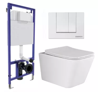 Комплект 3 в 1 инсталляция Berges Wasserhaus Novum 040241 + Унитаз подвесной Ceramica Nova Metric Rimless CN3007 + кнопка белая