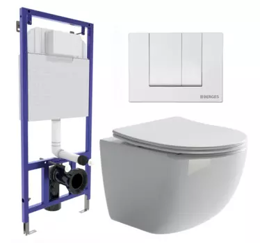 Комплект 3 в 1 инсталляция Berges Wasserhaus Novum 040241 + Унитаз подвесной Ceramica Nova Forma CN3009 + кнопка белая