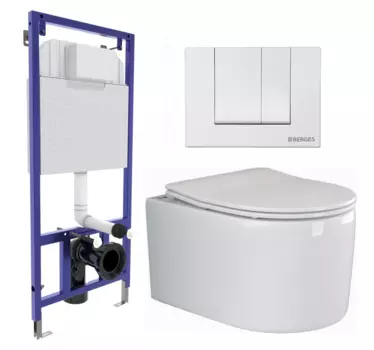 Комплект 3 в 1 инсталляция Berges Wasserhaus Novum 040241 + Унитаз подвесной Ceramica Nova Moments CN3003 + кнопка белая