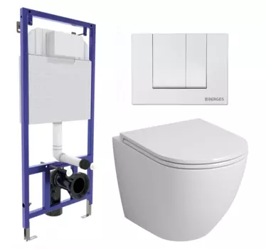 Комплект 3 в 1 инсталляция Berges Wasserhaus Novum 040241 + Унитаз подвесной Grossman GR-4455S + кнопка белая