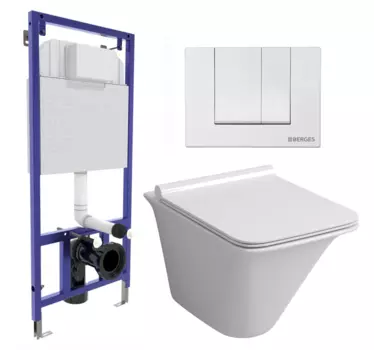 Комплект 3 в 1 инсталляция Berges Wasserhaus Novum 040241 + Унитаз подвесной Grossman GR-4413S + кнопка белая