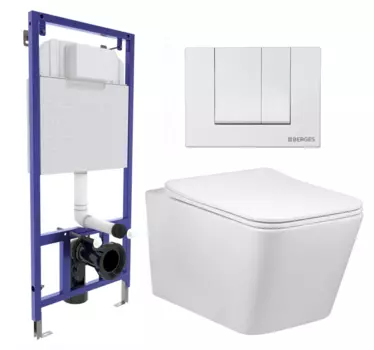 Комплект 3 в 1 инсталляция Berges Wasserhaus Novum 040241 + Унитаз Vincea Q-Line VT1-12 + кнопка белая