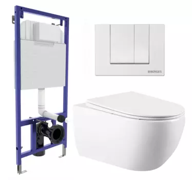 Комплект 3 в 1 инсталляция Berges Wasserhaus Novum 040241 + Унитаз подвесной Vincea Evo VT1-34 + кнопка белая