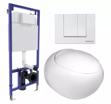 Комплект 3 в 1 инсталляция Berges Wasserhaus Novum 040241 + Подвесной унитаз WeltWasser Jeckenbach + кнопка белая
