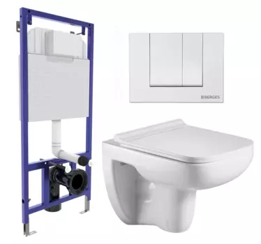 Комплект 3 в 1 инсталляция Berges Wasserhaus Novum 040241 + Подвесной унитаз WeltWasser Kehlbach 004 GL-WT + кнопка белая
