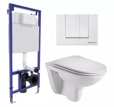 Комплект 3 в 1 инсталляция Berges Wasserhaus Novum 040241 + Подвесной унитаз WeltWasser Baarbach 004 GL-WT + кнопка белая