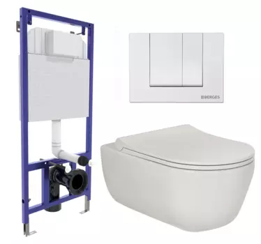 Комплект 3 в 1 инсталляция Berges Wasserhaus Novum 040241 + Унитаз подвесной Berges Wasserhaus Ego XL 082118 + кнопка белая