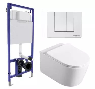 Комплект 3 в 1 инсталляция Berges Wasserhaus Novum 040241 + Унитаз Vincea Cute VT1-24 + кнопка белая