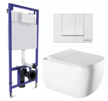 Комплект 3 в 1 инсталляция Berges Wasserhaus Novum 040241 + Унитаз подвесной Vincea Form VT1-35 + кнопка белая