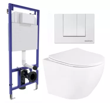 Комплект 3 в 1 инсталляция Berges Wasserhaus Novum 040241 + Унитаз подвесной BelBagno Uno BB3105CHR/SC + кнопка белая