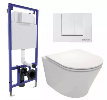 Комплект 3 в 1 инсталляция Berges Wasserhaus Novum 040241 + Унитаз подвесной Jacob Delafon Rodin+ EDY102-00 + кнопка белая