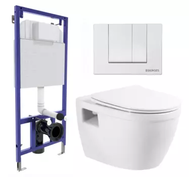 Комплект 3 в 1 инсталляция Berges Wasserhaus Novum 040241 + Унитаз подвесной BelBagno Loto BB070CHR/SC + кнопка белая
