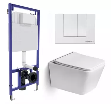 Комплект 3 в 1 инсталляция Berges Wasserhaus Novum 040241 + Унитаз подвесной SantiLine SL-5007 + кнопка белая
