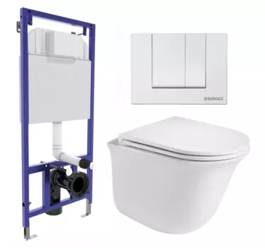 Комплект 3 в 1 инсталляция Berges Wasserhaus Novum 040241 + Подвесной унитаз WeltWasser Telbach 004 GL-WT + кнопка белая