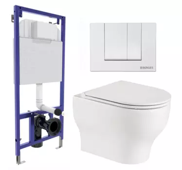 Комплект 3 в 1 инсталляция Berges Wasserhaus Novum 040241 + Подвесной унитаз WeltWasser Erlenbach 004 GL-WT + кнопка белая