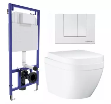 Комплект 3 в 1 инсталляция Berges Wasserhaus Novum 040241 + Унитаз подвесной Grohe Euro Ceramic 39206000 + кнопка белая