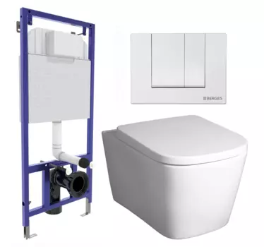 Комплект 3 в 1 инсталляция Berges Wasserhaus Novum 040241 + Унитаз подвесной BelBagno Albano BB120CHR + кнопка белая