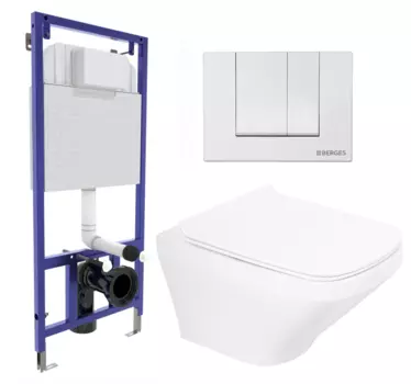 Комплект 3 в 1 инсталляция Berges Wasserhaus Novum 040241 + Унитаз подвесной BelBagno Sela BB3201CHR + кнопка белая
