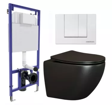 Комплект 3 в 1 инсталляция Berges Wasserhaus Novum 040241 + Унитаз подвесной Ceramica Nova Metropol CN4002MB + кнопка белая