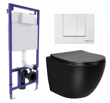 Комплект 3 в 1 инсталляция Berges Wasserhaus Novum 040241 + Унитаз Vincea Globo VT1-14MB + кнопка белая