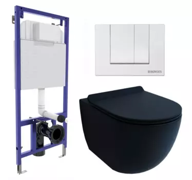 Комплект 3 в 1 инсталляция Berges Wasserhaus Novum 040241 + Унитаз подвесной Esbano Garcia + кнопка белая