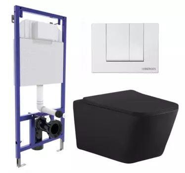 Комплект 3 в 1 инсталляция Berges Wasserhaus Novum 040241 + Унитаз подвесной Aquanet Tavr-W BW 287011 + кнопка белая