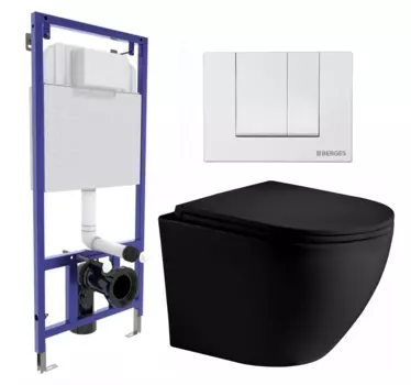 Комплект 3 в 1 инсталляция Berges Wasserhaus Novum 040241 + Унитаз подвесной Weltwasser WW Merzbach 043 MT-BL + кнопка белая